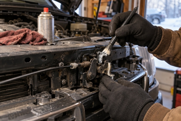 Tuning hood in winter: latch, cable, snow, condensation – what to check Photo 1