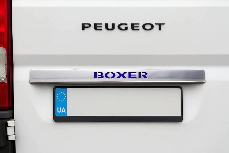 Peugeot Boxer 2006-2025 Chrome trim above license plate with LED blue (stainless steel) Photo 1