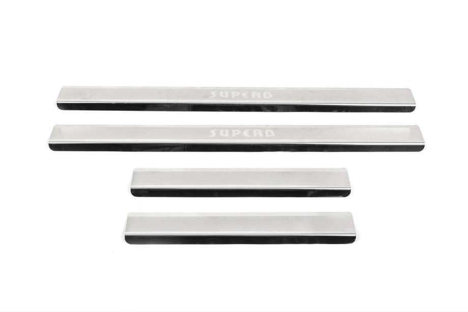 Skoda Superb 2009-2015 Door Sill Covers Nataniko (4 pcs, Stainless Steel) Premium - 3M Tape, 0.8mm Image