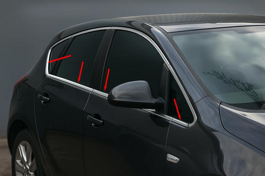 Opel Astra J 2009-2015 Window Lower Trim Chrome (Hatchback, 8 pcs, Stainless Steel) Image