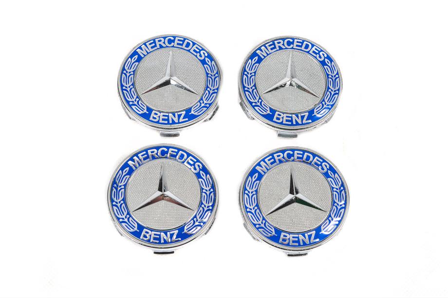 Mercedes-Benz Wheel center caps 71/75 mm without ring (4 pcs, blue V2) Photo 3