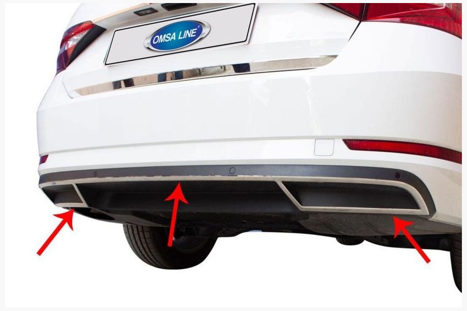 Skoda Superb 2015-2024 Rear Bumper End Trim OmsaLine (3 pcs, Stainless Steel) Image