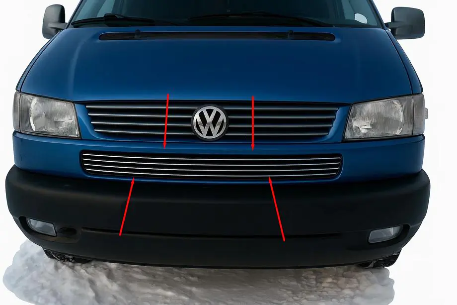 Volkswagen T4 Transporter 1990-2003 Bumper grille trims Slant hood (4 pcs, stainless steel) Image