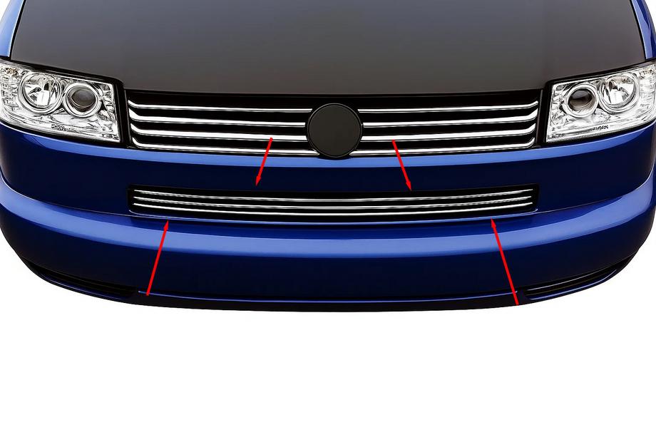 Volkswagen T4 Caravelle/Multivan 1990–2003 Bumper Grille Inserts Straight Hood (3 pcs, Stainless Steel) Image