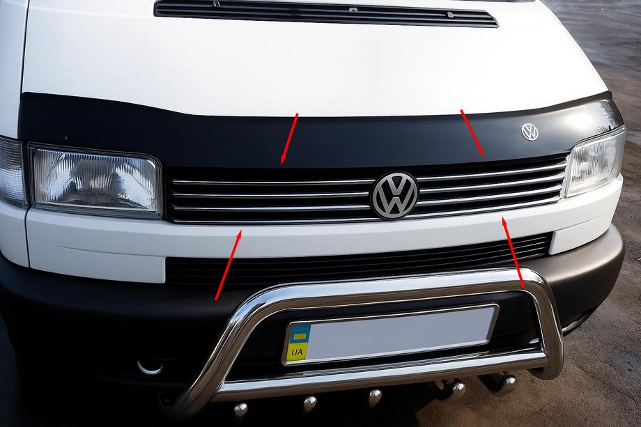 Volkswagen T4 Caravelle/Multivan 1990–2003 Chrome Grille Covers Straight Hood (8 pcs, Stainless Steel) Image