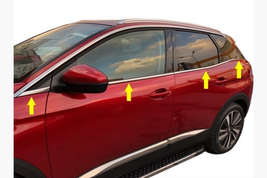 Peugeot 3008 2016-2023 Lower window trims stainless steel (8 pcs) Carmos - Turkish Stainless Steel Image