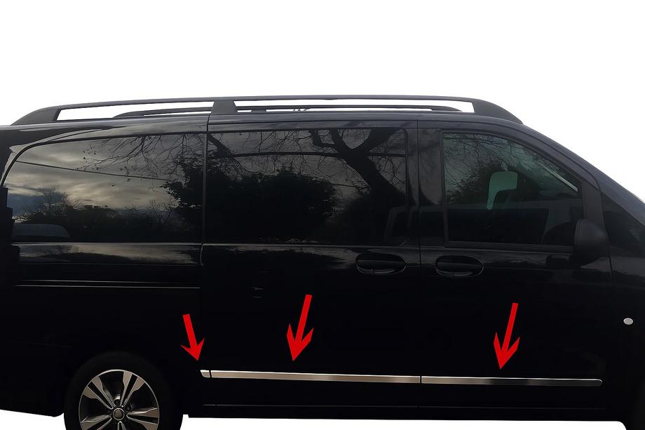 Mercedes Vito/V-class W447 2014- Door Mouldings (6 pcs, Stainless Steel) Long, 2 sliding doors Image