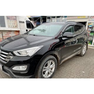 Window deflectors with chrome trim LONG (4 pcs, HIC) Hyundai Santa Fe 3 2012-2018 photo 3