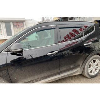 Window deflectors with chrome trim LONG (4 pcs, HIC) Hyundai Santa Fe 3 2012-2018 photo 2