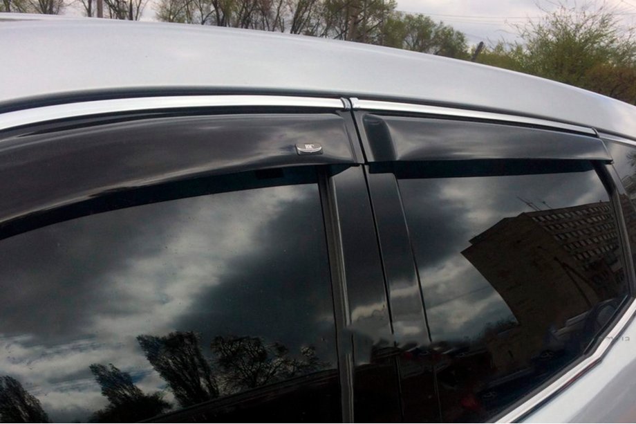Hyundai Santa Fe 3 2012-2018 Window deflectors with chrome trim LONG (4 pcs, HIC) Photo 4