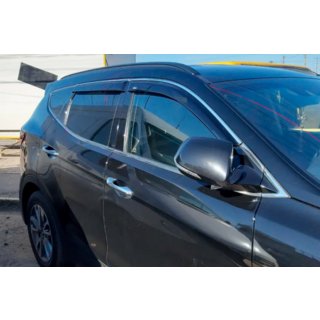 Window deflectors with chrome trim (4 pcs, HIC) Hyundai Santa Fe 3 2012-2018 photo 1