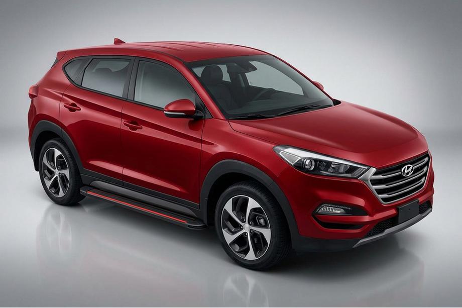 Hyundai Tucson TL 2016-2021 Side Steps Maya Red-Black (2 pcs, Aluminum) Image