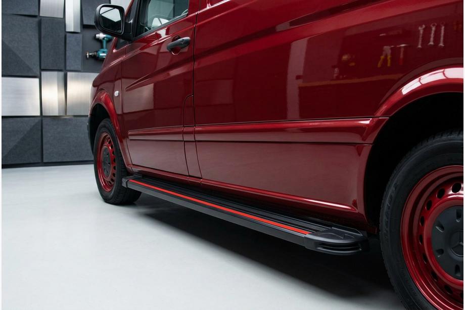 Mercedes Vito W639 2004-2014 Side Steps Maya Red-Black (2 pcs, Aluminum) Long (ExtraLong) Image