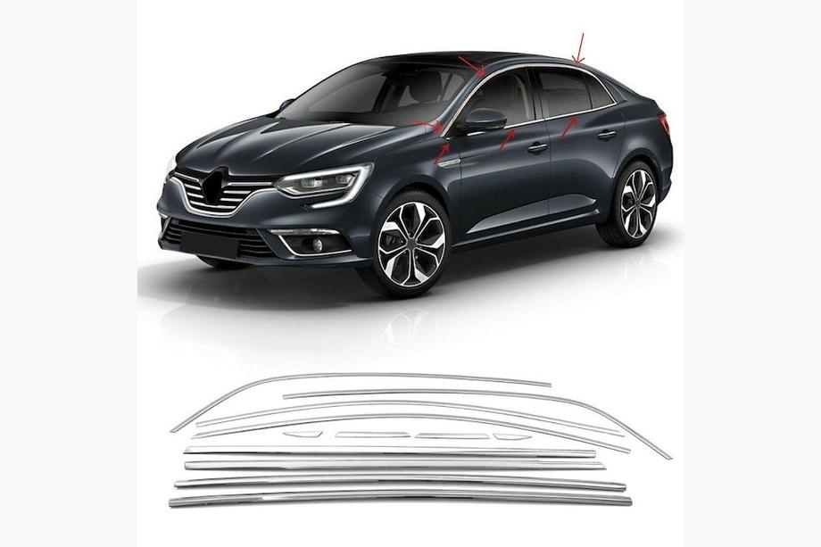 Renault Megane IV 2016-2025 Full Window Trim (Sedan, 12 pcs, Stainless Steel) Carmos - Turkish Stainless Steel Image
