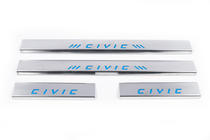 Honda Civic 1995-2001 Blue door sill plates (Carmos, 4 pcs, stainless steel) photo 2