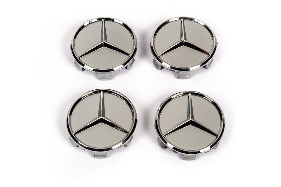 Mercedes-Benz Wheel center caps 75/71 mm without ring (4 pcs, grey) Photo 1