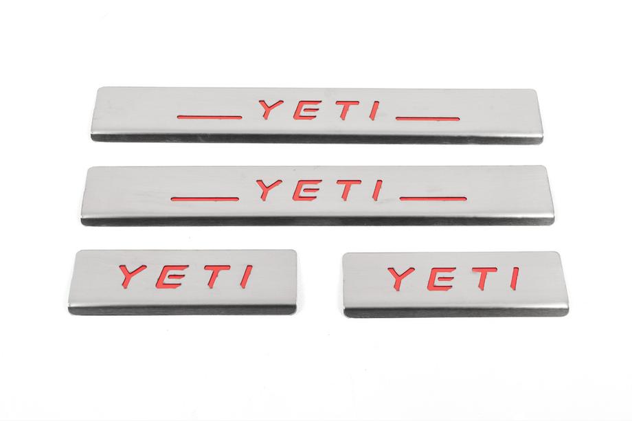 Skoda Yeti 2009-2017 Stainless Steel Door Sill Protectors Carmos V2-RED (4 pcs) Photo 1