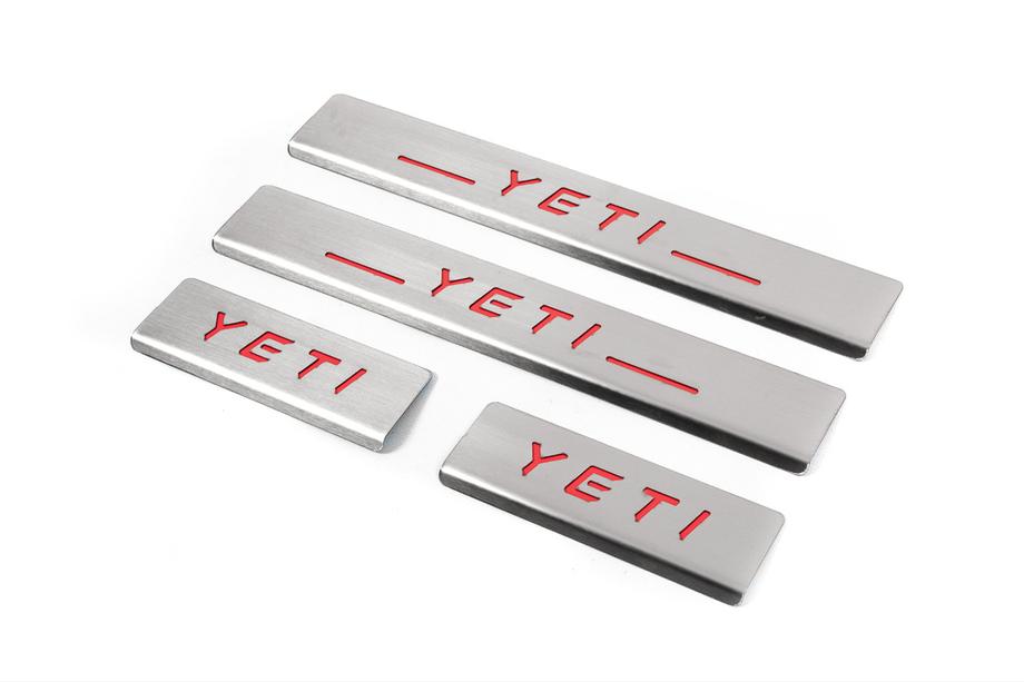 Skoda Yeti 2009-2017 Stainless Steel Door Sill Protectors Carmos V2-RED (4 pcs) Photo 2