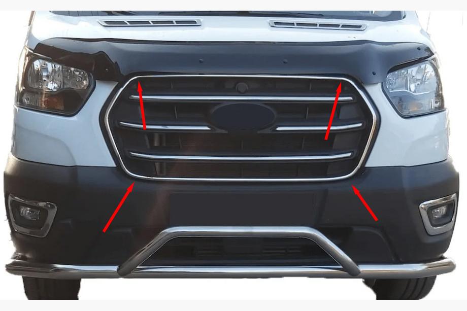 Ford Transit 2014- Chrome Grille Surround Trim (2019+, 4 pcs, Stainless Steel) Carmos - Turkish Stainless Steel Image