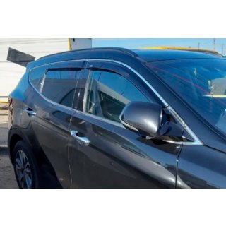 Window deflectors with chrome trim (4 pcs, HIC) Hyundai Santa Fe 4 2018-2023 photo 1