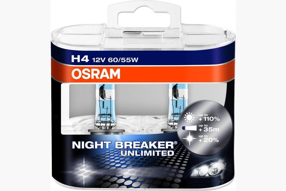 Osram H4 60/55W Night Breaker Unlimited +110% 64193NBU Headlight Bulb Image