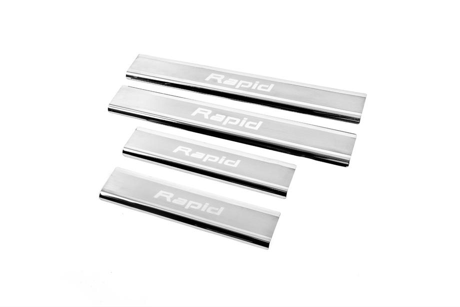 Skoda Rapid 2012-2019 Door Sill Protectors Carmos V2 (4 pcs, Stainless Steel) Image