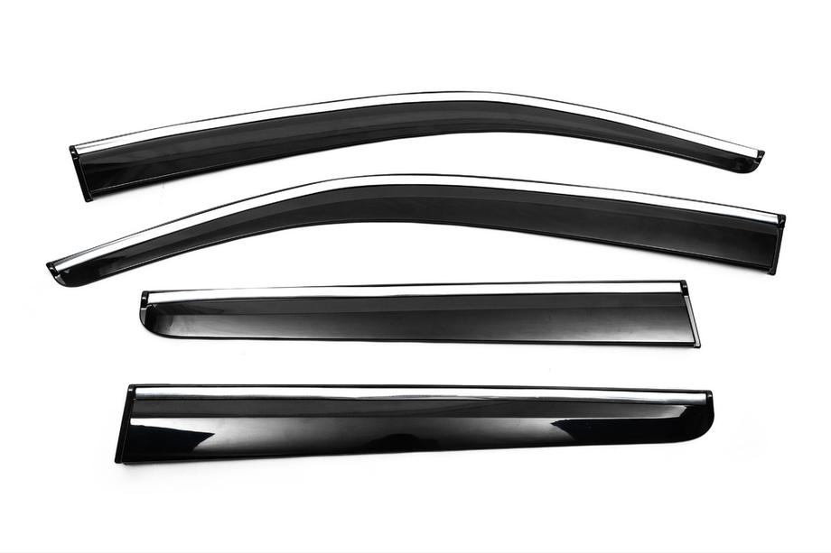 Volkswagen Amarok 2010-2022 Window Deflectors with Chrome Trim (4 pcs, Sunplex Chrome) Image