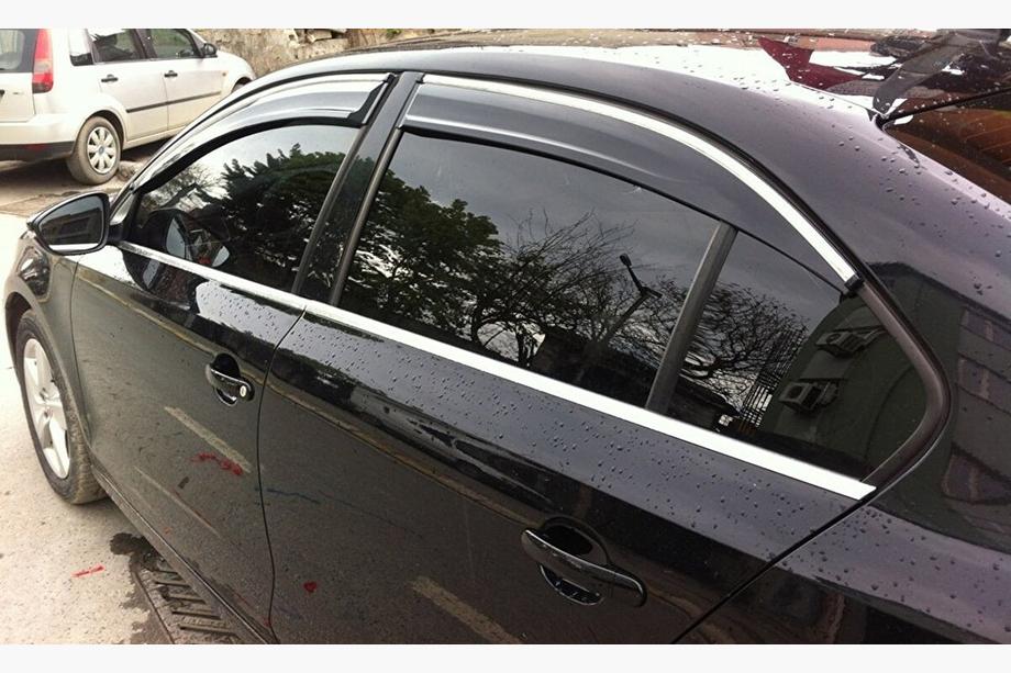 Volkswagen Jetta 2011-2018 Window Deflectors with Chrome Trim (4 pcs, Sunplex Chrome) Image