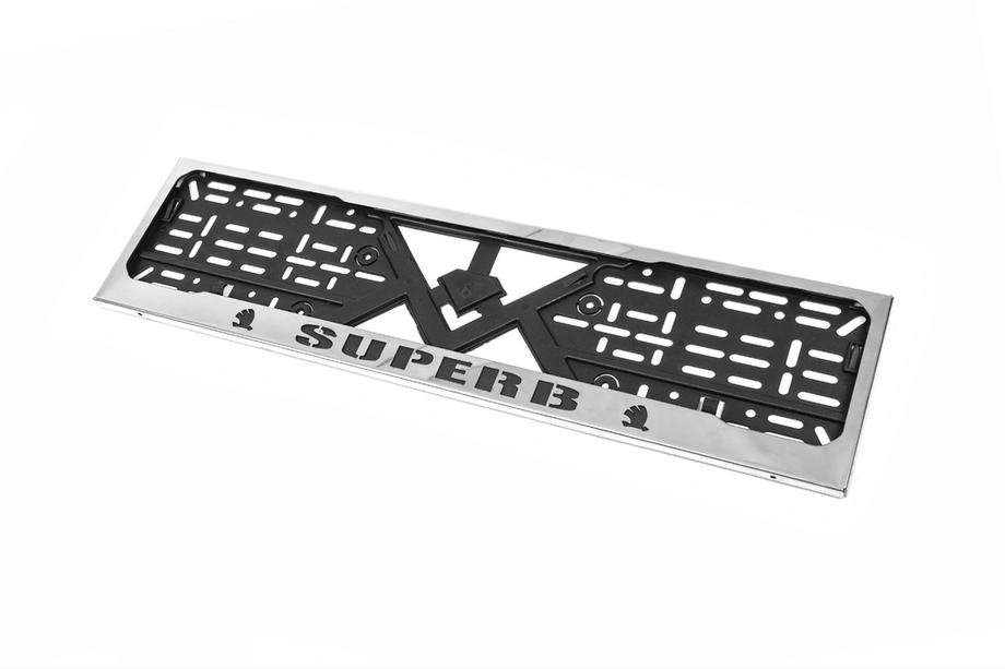 Skoda Superb 2009-2015 License Plate Frame Chrome (1 pc, Stainless Steel) Photo 2