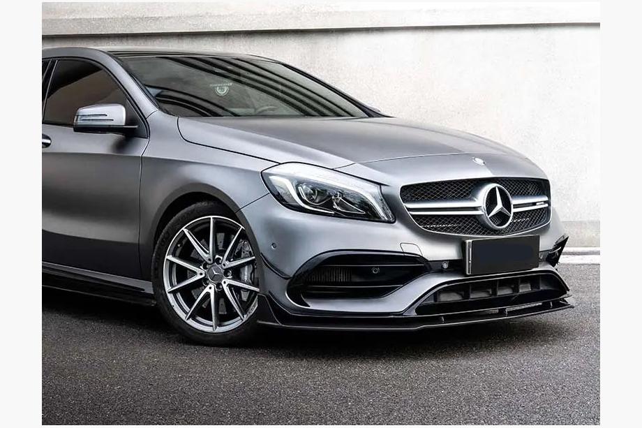 Mercedes A-class W176 2012-2018 Front lip spoiler (for AMG-Line / A45 AMG HB 2016-2018, black) Image