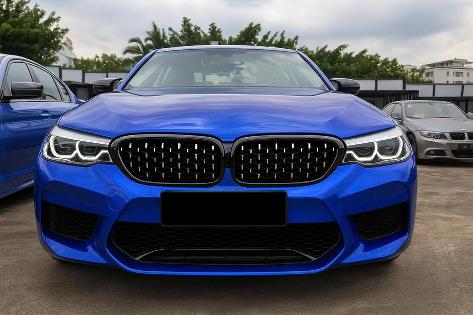 BMW 5 Series G30/G31 2017–2023 Diamond Silver V2 Grille Inserts (2017-2020, Black Trim) Image