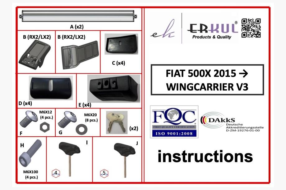 Fiat 500X 2014-2024 Roof bars for flush roof rails lockable Wingbar V3 (2 pcs) Photo 6