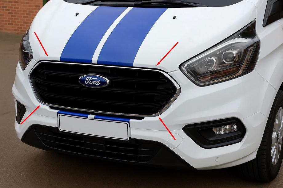 Ford Custom 2013-2022 Bumper Grille Trim Covers 2018+ (4 pcs, Stainless Steel) Image