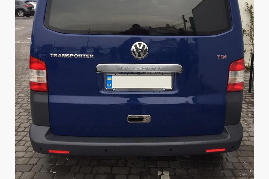 Volkswagen T5 Transporter 2003-2010 Chrome trim above license plate for tailgate (with lettering, stainless steel) Carmos - Turkish Stainless Steel Image
