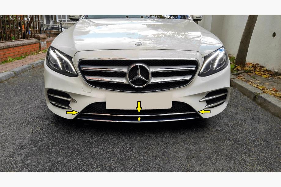 Mercedes E-class W213 2016-2023 Chrome strip for front bumper 2016-2020 (stainless steel) Image