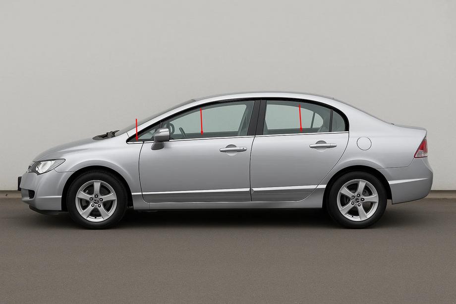 Honda Civic Sedan VIII 2006-2011 Window Lower Trim Stainless Steel (6 pcs) OmsaLine - Italian Stainless Steel Image