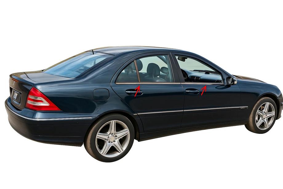 Mercedes C-class W203 2000-2007 Window Trim Stainless Steel 4 pcs, Sedan, Carmos - Turkish Steel Image